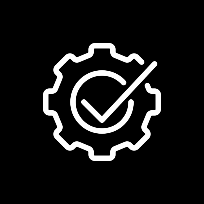 A gear icon with a tick through it